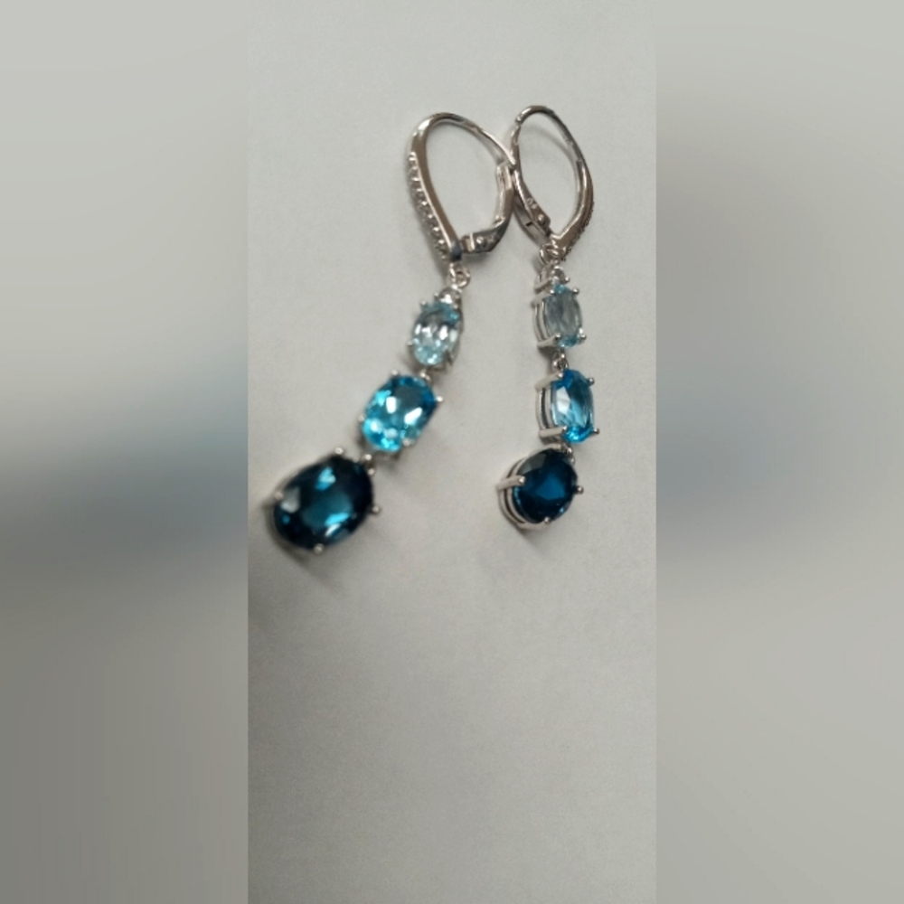 Kay Jewelers Silver and Blue Gemstone Earrings